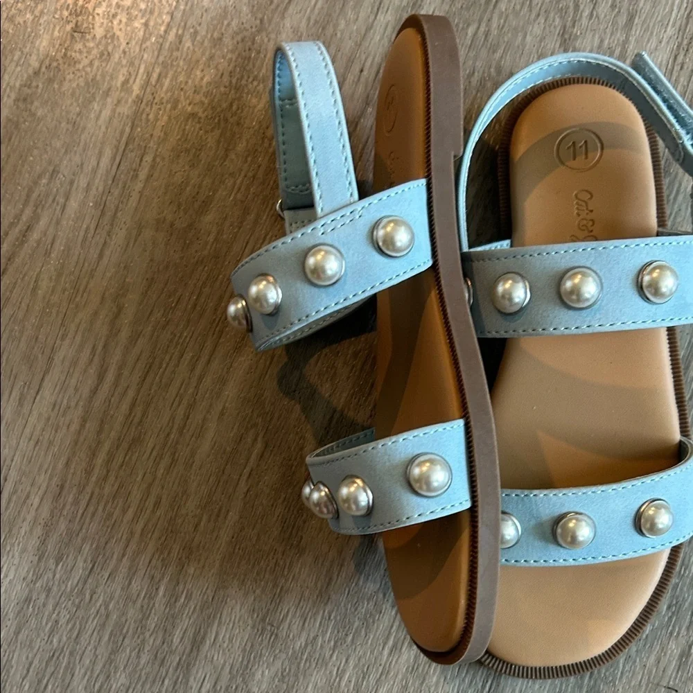 Cat & Jack Light Blue Sandals with Pearl Details
